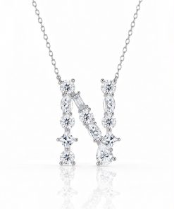Collar de Inicial con Diamantes de Cortes Mixtos I Oro blanco de 14K